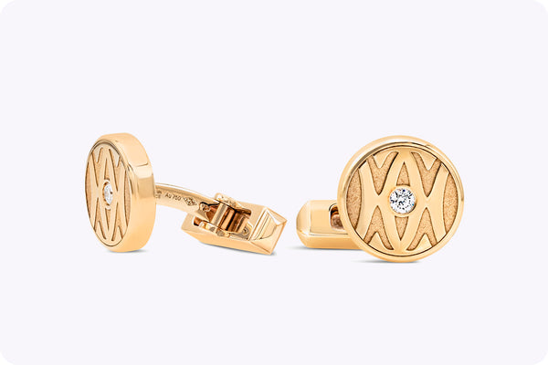 Cartier Brushed Yellow Gold Round Diamond Signed Cufflinks