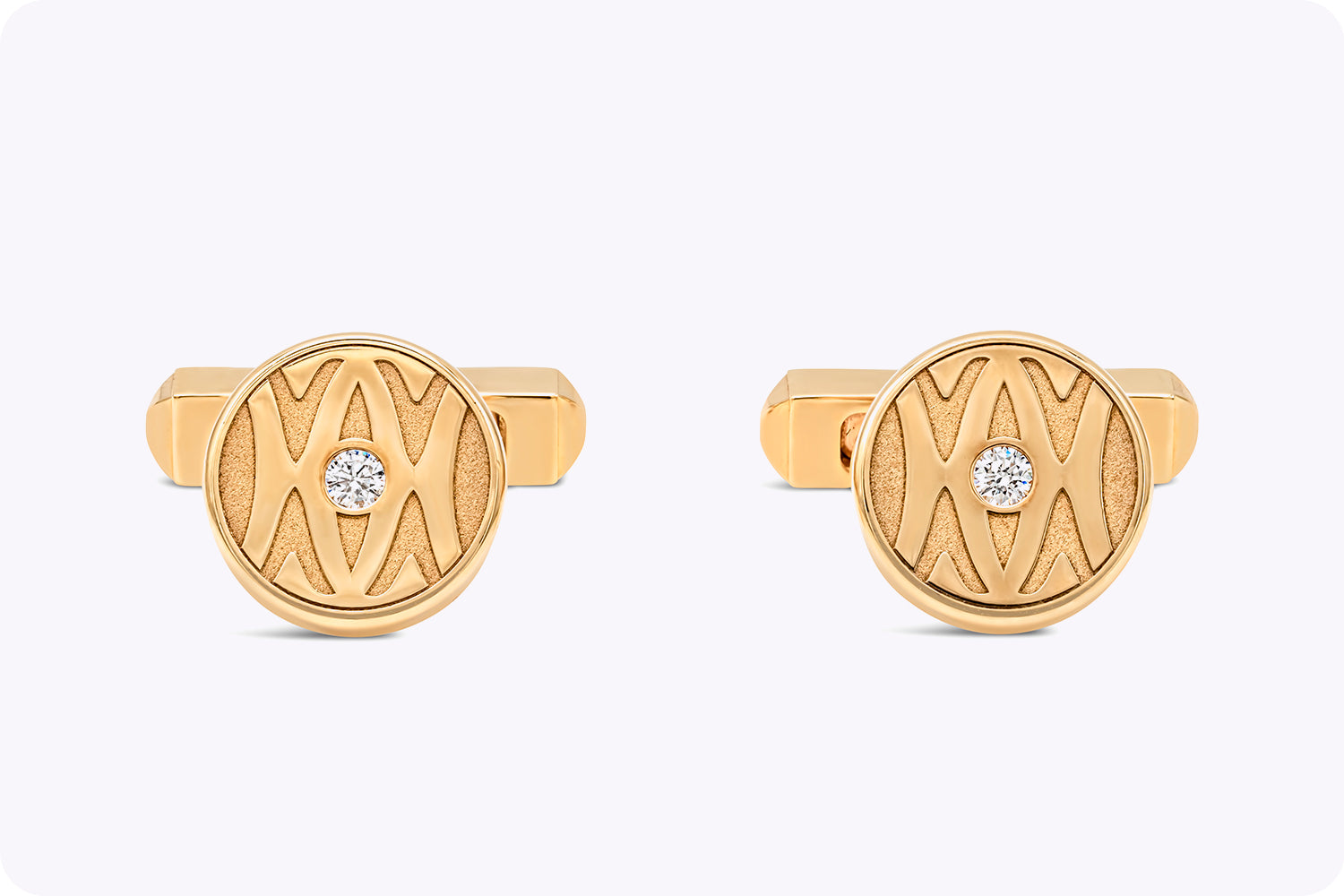 Cartier Brushed Yellow Gold Round Diamond Signed Cufflinks