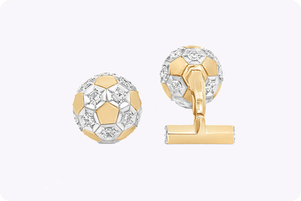5.40 Carats Total Diamond-Encrusted Soccer Ball Cufflinks in Yellow Gold
