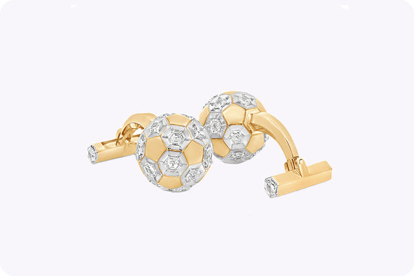 5.40 Carats Total Diamond-Encrusted Soccer Ball Cufflinks in Yellow Gold