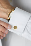 Cartier Brushed Yellow Gold Round Diamond Signed Cufflinks