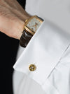 Cartier 18k Brushed Yellow Gold Round Cufflinks with Accented Diamond