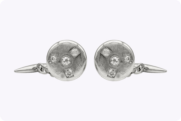 1 Carat Antique Old European Cut Diamond Round Cufflinks in White Gold