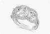 GIA Certified 1.71 Carats Total Cushion Cut Diamond Three-Stone Halo Engagement Ring in Platinum