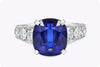 7.66 Carats Cushion Cut Blue Sapphire with Diamond Pave Engagement Ring in White Gold