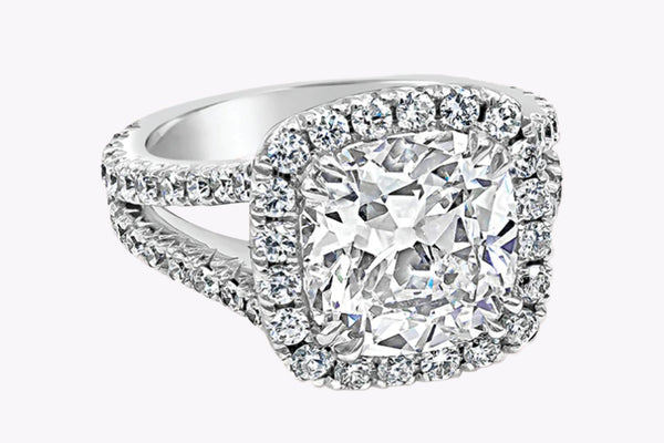 GIA Certified 4.11 Carats Cushion Cut Diamond Halo Engagement Ring in White Gold