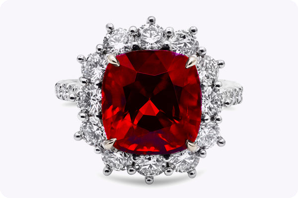 C. Dunaigre 6.92 Carats Cushion Cut Red Spinel & Diamond Halo Cocktail Ring in Platinum