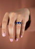 3.25 Carats Cushion Cut Blue Sapphire & Diamond Three Stone Halo Engagement Ring in White Gold