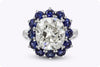 GIA Certified 7.04 Carats Cushion Cut Diamond & Sapphire Halo Engagement Ring in Platinum