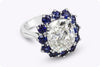 GIA Certified 7.04 Carats Cushion Cut Diamond & Sapphire Halo Engagement Ring in Platinum