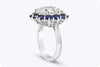 GIA Certified 7.04 Carats Cushion Cut Diamond & Sapphire Halo Engagement Ring in Platinum