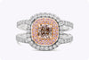 GIA Certified 0.63 Carat Cushion Cut Pink Diamond Triple Halo Engagement Ring in Two-Tone