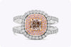 GIA Certified 0.63 Carat Cushion Cut Pink-Brown Diamond Double Halo Engagement Ring in Rose Gold & Platinum
