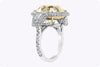 GIA Certified 15.52 Carats Cushion Cut Yellow Diamond Three-Stone Halo Engagement Ring in Platinum