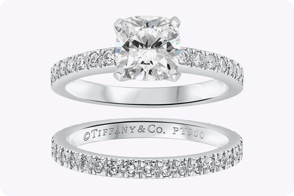 Tiffany & Co. 1.01 Cushion Diamond Engagement Ring and Wedding Band Ring in Platinum