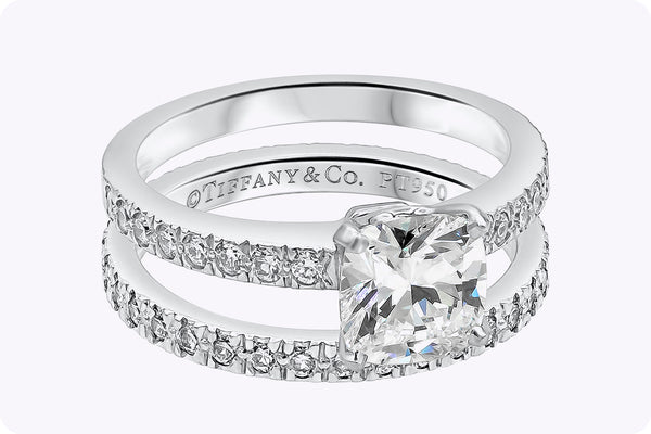 Tiffany & Co. 1.01 Cushion Diamond Engagement Ring and Wedding Band Ring in Platinum