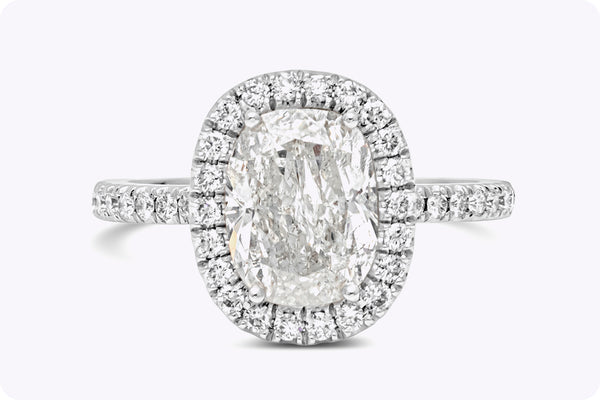 2.07 Carats Cushion Cut Diamond Halo Engagement Ring in White Gold