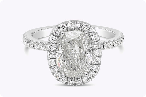 2.07 Carats Cushion Cut Diamond Halo Engagement Ring in White Gold