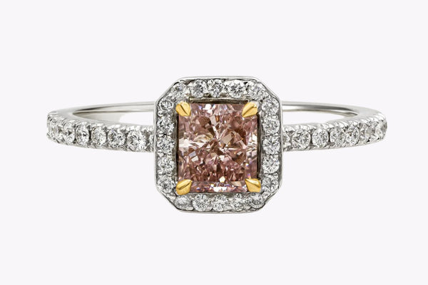 GIA Certified 0.73 Carat Cushion Cut Pink Diamond Halo Engagement Ring in White Gold