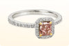 GIA Certified 0.73 Carats Fancy Orangy Pink Cushion Cut Diamond Halo Engagement Ring in White Gold