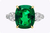 GIA Certified 8.02 Carats Cushion Cut Emerald & Diamond Three-Stone Engagement Ring in Yellow Gold & Platinum