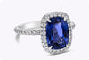 GIA Certified 3.37 Carat Cushion Cut No-Heat Blue Sapphire with Diamonds Halo Engagement Ring in White Gold