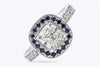 GIA Certified 1.42 Carats Cushion Cut Diamond with Blue Sapphire Halo Engagement Ring in Platinum