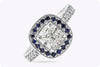 GIA Certified 1.42 Carats Cushion Cut Diamond & Sapphire Halo Engagement Ring in Platinum