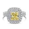 GIA Certified 2.02 Carats Fancy Yellow Diamond Double Halo Engagement Ring in Two Tone