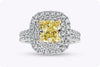 GIA Certified 2.02 Carats Yellow Diamond Double Halo Engagement Ring in Two-Tone Gold