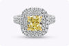 GIA Certified 2.02 Carats Yellow Diamond Double Halo Engagement Ring in Two-Tone Gold