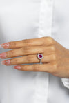 1.15 Carat Cushion Cut Burma Ruby Diamond Halo Engagement Ring in White Gold