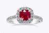 1.15 Carat Cushion Cut Burma Ruby Diamond Halo Engagement Ring in White Gold
