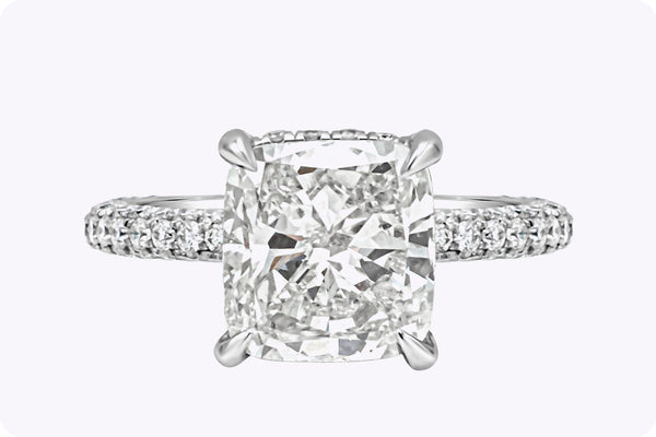 GIA Certified 3.01 Carats Cushion Cut Diamond Pavé Engagement Ring in Platinum