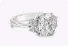 GIA Certified 3.11 Carats Cushion Cut Diamond Three-Stone Engagement Ring in Platinum