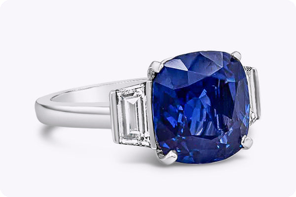 Cartier 4.99 Carats No-Heat Blue Sapphire & Diamond Three-Stone Engagement Ring in Platinum