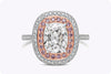GIA Certified 2.09 Carats Cushion Cut Diamond Double Halo Engagement Ring in Rose Gold and Platinum