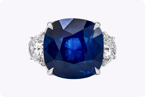 15.68 Carats Cushion Cut Sapphire & Diamond Engagement Ring in White Gold