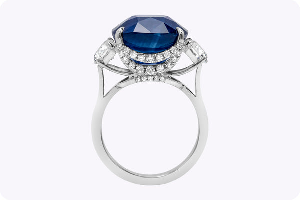 15.68 Carats Cushion Cut Sapphire & Diamond Engagement Ring in White Gold