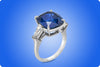 GRS Certified 14.67 Carat Cushion Cut Blue Sapphire and Diamonds Three-Stone Engagement Ring in Platinum