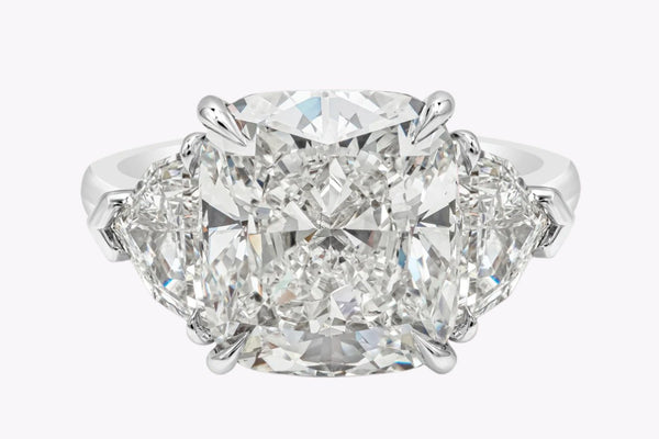 GIA Certified 6.20 Carats Cushion Cut Diamond Three-Stone Engagement Ring in Platinum