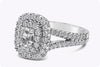 1.55 Carats Total Cushion Cut Diamond Double Halo Engagement Ring in White Gold