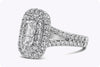 1.89 Carats Total Elongated Cushion Diamond Double Halo Engagement Ring in White Gold