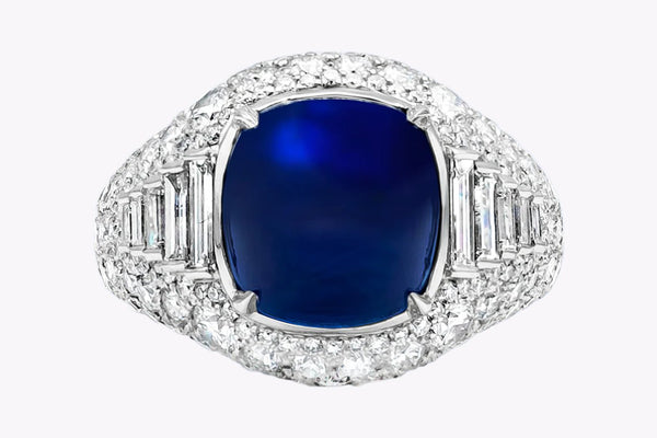 8.42 Carats Cabochon Kashmir Sapphire & Diamond Cocktail Ring in Platinum