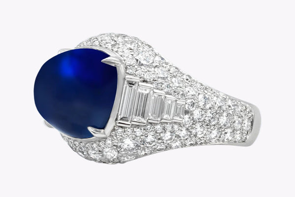 8.42 Carats Cabochon Kashmir Sapphire & Diamond Cocktail Ring in Platinum