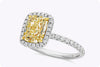 GIA Certified 2.03 Carats Cushion Cut Fancy Yellow Diamond Halo Engagement Ring in Platinum