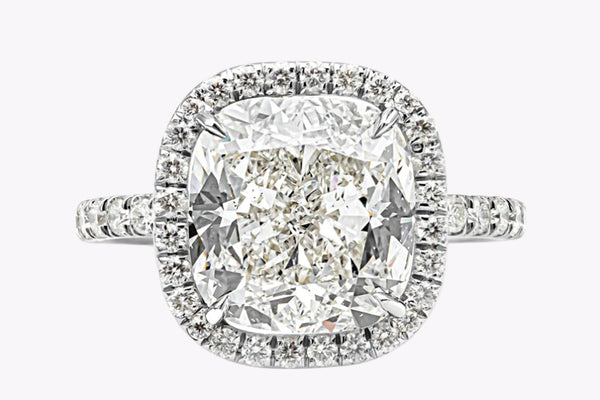 GIA Certified 5.19 Carats Cushion Cut Diamond Halo Engagement Ring in Platinum