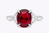 GIA Certified 4.02 Carats Cushion Cut Ruby with Diamond Three Stone Engagement Ring in Platinum