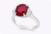 GIA Certified 4.02 Carats Cushion Cut Ruby with Diamond Three Stone Engagement Ring in Platinum