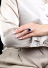 9.27 Carat Cushion Cut Blue Sapphire & Diamond Three-Stone Engagement Ring in Platinum